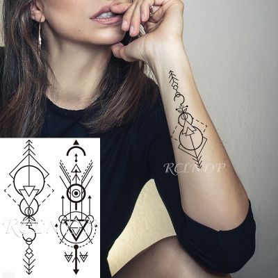 Waterproof Temporary Tattoo Sticker Arrow Triangle Totem Geometric Symbol Fake Tatto Flash Tatoo Arm Body Art for Men Women