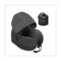 1 PCS Travel Pillow Hooded U-Shaped Pillow Cushion Office Airplane Head Rest with Hat Grey