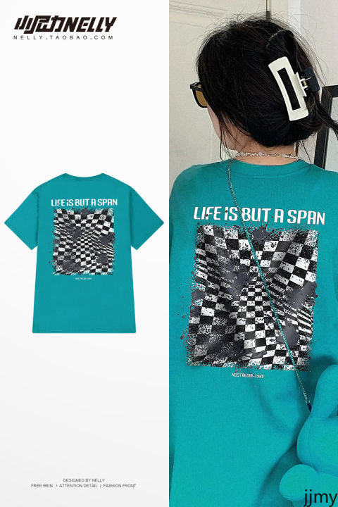 instagram-american-checkerboard-print-short-sleeve-mens-and-womens-new-summer-2022-vintage-fried-street-cotton-t-shirt-half-sleeve