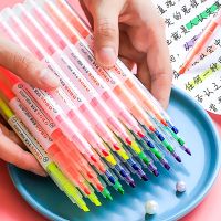 ▦☄❄ 14 highlighter marker pens for students to take notes colorful fluorescent pens candy rough strokes key pens endorsement artifacts postgraduate entrance examination fluorescent pens hand accounting pens light color double-headed marking pens