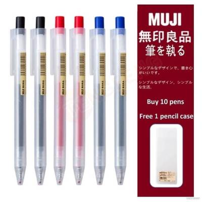 RA 10pcs Press Pen Muji Ballpoint 0.5mm Black Blue Red Pen Case Gel Pen Stationery Student School Office Supply AR