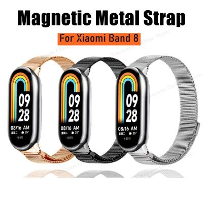 ↂ❀❦ Metalowy opaska na nadgarstek do Xiaomi magnetyczny Mi Band 8 pasek ze stali nierdzewnej bransoletka luksusowa bransoletka na akcesoria Xiomi Band8