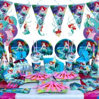 【CW】 Little Mermaid Ariel Theme Girl Kids Birthday Party Decoration Plate Napkins Banner Disposable Tableware Baby Shower Supply
