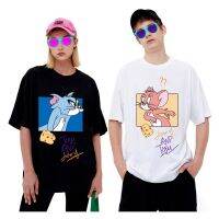 HOT เสื้อ ทอมแอนด์เจอร์รี แขนสั้นคอกลม ทรงหลวม พิมพ์ลายการ์ตูน Tom and Jerry แฟชั่นคู่รัก cotton ผู้ชายและผู้หญิงสามารถใส่ SIZE:S-5XL