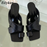 2021Eilyken High Quality Soft PU Leather Clip Toe Women Slippers Summer Square Toe Sandals Stiletto Heels Ladies Dress Shoes