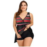 Women y Vintage Print Ethnic Style Tankini Set Two Piece Swimsuit Plus Size