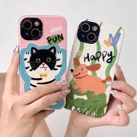 การ์ตูนแมว Graffiti ตลกกรณีโทรศัพท์สำหรับ iPhone12Promax Happy Dog Case สำหรับ iPhone13Promax แฟชั่นสีกรณีโทรศัพท์สำหรับ iPhone11 พรีเมี่ยมความรู้สึกหนังสีขาวกรณีโทรศัพท์สำหรับ iPhone14Promax