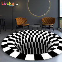 LuckyZone 3D Bottomless Hole ภาพลวงตาพรมสำหรับห้องนั่งเล่น Swirl พิมพ์รอบตาราง Illusion Vortex พรมลื่นเสื่อ Doormat