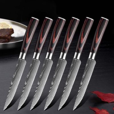 Damascus laser grain steak knife Carving knife slicing knife Dining kitchen knife Kitchen cooking tool 🔥พร้อมส่ง🔥ส่งจากร้าน Malcolm Store กรุงเทพฯ😍