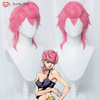 อะนิเมะ JoJo S Bizarre Adventure Golden Wind Trish Una คอสเพลย์วิกผมสีชมพูผมสังเคราะห์ทนความร้อนวิกผมฮาโลวีนหมวก