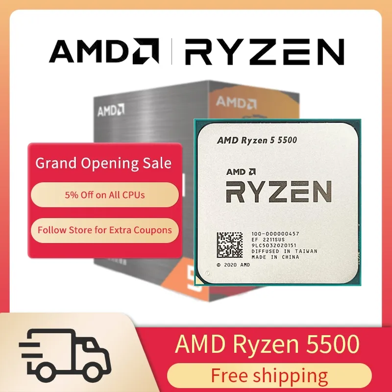 AMD New Ryzen 5 5500 R5 5500 3.6 GHz 6-Core 12-Thread CPU Processor 7nm  L3=16M Socket AM4 R5 Ryzen Processor Accessories