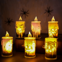 12Pcs ฮาโลวีนเทียน Decors ไฟ LED สยองขวัญ Ghost ฟักทองปราสาท Hallowen Party Hanted House สยองขวัญ Props กลางแจ้ง Ornaments