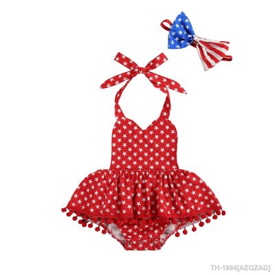 ❐ Ma bebê 0-24m dia da independência recém-nascido menina macacão estrela impressão babados roupas trajes de verão