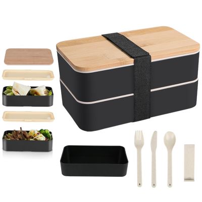 ☇ Wooden Bento Box Microwave Lunch Box Portable Leak-proof Lunch Boxes With Tableware Bento Box Japanese Style Student Lunch Boxes