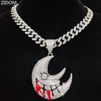 Men Women Hip Hop Moon Pendant Necklace With 13mm Crystal Cuban Chain HipHop Iced Out Bling Necklaces Fashion Charm Jewelry Fashion Chain Necklaces