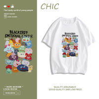 CHIC ผ้าฝ้ายแท้ เสื้อยืดแขนสั้นพิมพ์ลายการ์ตูนตลก T0377