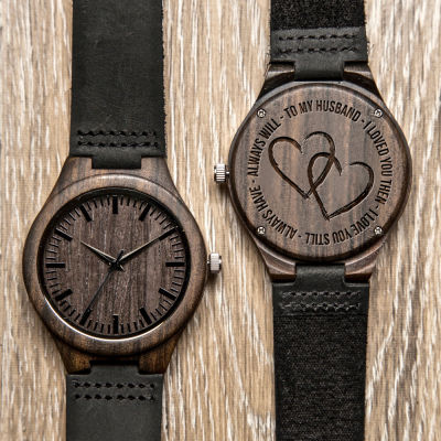 BOBOBIRD Custom Ebony Watch To Husband Personal Engrave Wood Wristwatch Best Gifts for Your Lover