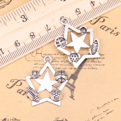 45pcs Charms star football soccer baseball 30x25mm Antique Silver Plated Pendants Making DIY Handmade Tibetan Silver Jewelry