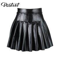 Women High Waist Wet Look Pleated Skirt y2k E Girls Punk Gothic Black Latex A-line Flared Miniskirt Solid Rave Party Clubwear