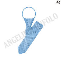 ANGELINO RUFOLO Zipper Tie 5CM.(NZSL-จุด) เนคไทสำเร็จรูป ผ้าไหมทออิตาลี่คุณภาพเยี่ยม ดีไซน์ Diamond Dot สีฟ้า