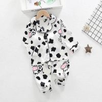 COD SDFGDERGRER Boys Girls Ice Silk Cartoon Cow Print Pajamas Set Long Sleeve Pant Set Baby Casual And Loose Homewear