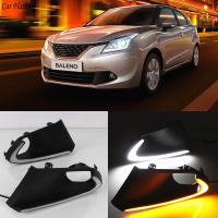 Car Flashing 2Pcs LED For Suzuki Baleno 2016 2017 2018 2019 DRL Daytime Running Lights Fog Lamp with yellow turn signal