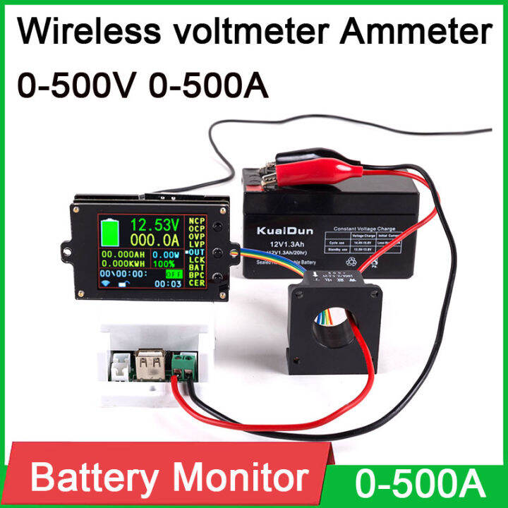 Battery Monitor DC 500V 50A 100A 200A 500A Wireless Voltmeter Ammeter