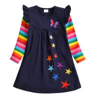 DXTON Princess Girl Dress Christmas Kids Dress Party Stripe Winter Children Clothing Long Sleeve Girls Costume Dress 3-8Y