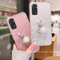 เคส Case Redmi Note 11 / Note 11S / Note11 Pro 5G 4G Glitter Starry Sky เคสหลังสีใสพร้อม3D White Camellia Rhinestone Rabbit 2022