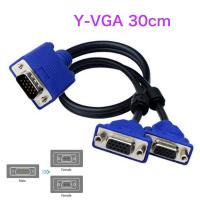 High Quality 1 Computer To Dual 2 Monitor Vga Splitter Cable Video Y Splitter 15 Pin Two Ports Vga Male To Female black