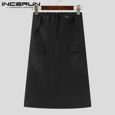 INCERUN ชุดเดรสกางเกงกระโปรงทรงหลวมลำลองกระโปรงยาวผูกเชือกผูกไทของผู้ชาย (เสื้อผ้าลำลอง) #3