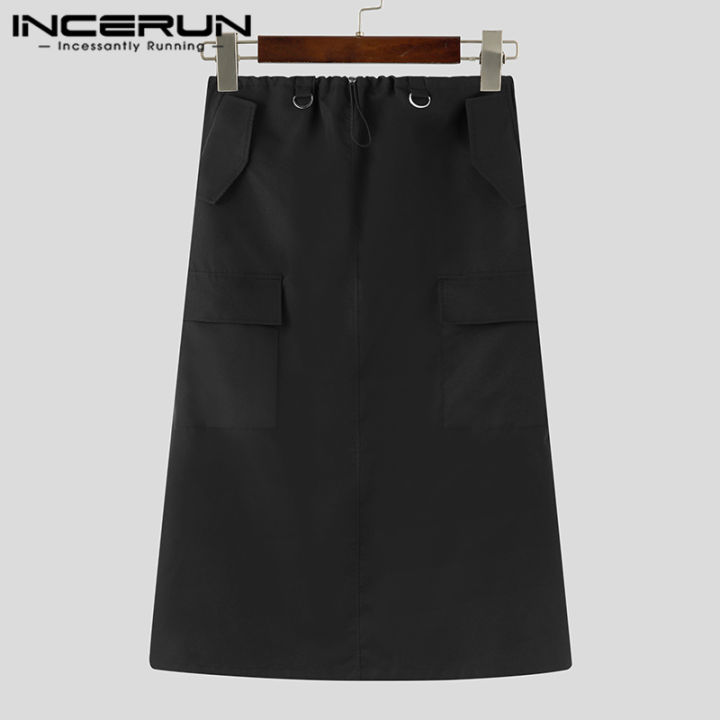 incerun-ชุดเดรสกางเกงกระโปรงทรงหลวมลำลองกระโปรงยาวผูกเชือกผูกไทของผู้ชาย-เสื้อผ้าลำลอง-3