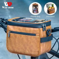 2023♣ WEST BIKING Multifunctional Bicycle Handlebar Bag Waterproof Touch Screen Phone Bag Crazy Horse Leather Travel Insulated Bag