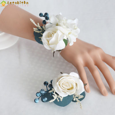 Letabitha ชุดช่อดอกไม้แต่งงานสำหรับเจ้าบ่าวเจ้าสาวเพื่อนเจ้าสาว,ดอกไม้ข้อมือเทียม1คู่