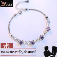 【ซื้อ 1 แถม 1】S925 สร้อยข้อมือ กำไลข้อมือคริสตัล เครื่องประดับแฟชั่น สลิงข้อมือสุดหรูสีเงินสำหรับผู้หญิง,5สีเครื่องประดับคริสตัลเพทายเก