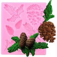 Pine Branches Silicone Mold Christmas Cake Border Fondant Molds Pine Cone Cake Decorating Candy Clay Chocolate Gumpaste Moulds Bread Cake  Cookie Acce