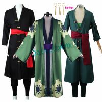 Anime One Piece Roronoa Zoro Cosplay Costume Wig Trafalgar Law Wano Kuni Country Kimono Robe Full Set Outfit Halloween Suit