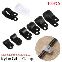 100 Pcs Plastic P Clips Black Hose Fasteners Cable Durable R-Type Nylon Cable Clamp Mounting Fix Hardware Electrical Fittings