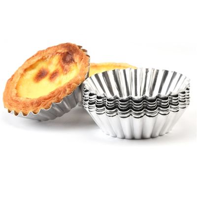 【hot】 10/20pcs Reusable Aluminum Alloy Egg Tart Mold Cookie Pudding Mould Nonstick Baking Pastry Tools