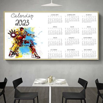 ✧ Disney 2023 ปฏิทิน Marvel สีน้ำ Super hero spiderman iron Man Aesthetic Wall decor โปสเตอร์ HD โปสเตอร์ภาพวาดผ้าใบ