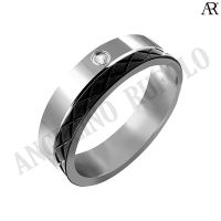 ANGELINO RUFOLO Ring ดีไซน์ Two-Tone แหวนผู้ชาย Stainless Steel 316L(สแตนเลสสตีล)คุณภาพเยี่ยม สีเงิน/ดำ ประดับตกแต่งด้วย คริสตัล