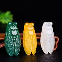 1PC Natural Green Agate Cicada Jade Pendant Necklace Chalcedony Carved Charm Jewellery Fashion Amulet for Men Women Gifts