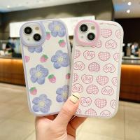 【Great. Cell phone case】ดอกไม้สีฟ้าสตรอเบอร์รี่เคสโทรศัพท์สำหรับ Samsung A52S 5G Galaxy A52 A32 A12 A51 A50 A21S A11 A22 A10S A03น่ารักปลอกซิลิโคน