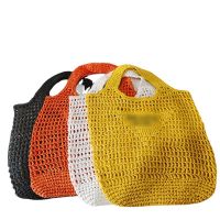 New Spring and Summer Same Type of Paper Rope Straw Woven Tote Bag European and American Style Portable Ins Hollow Letter Woven Bag Beach Bag