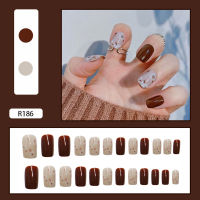 R181-R200 24 Pcsbox Full Cover Fake Nails With Liquid Glue Nail Art Tips False Nails