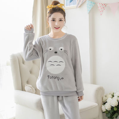 Thick Warm Flannel Pajama Sets for Women 2020 Winter Long Sleeve Coral Velvet Pyjama Girls Cute Cartoon Totoro Homewear Clothing