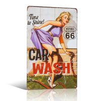 Route 66 wash car Vintage Metal Tin sign Art Poster Decorative Bar Metal Plate Plaque（Only one size: 20cmX30cm）(Contact seller, free custom pattern)