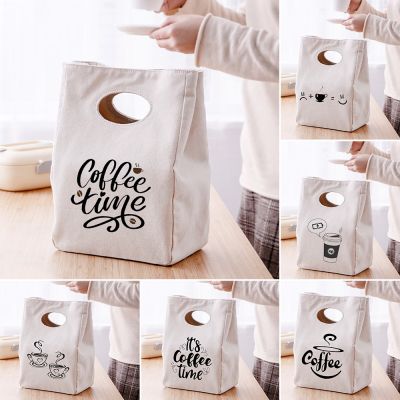 Coffee Time Lunch Cooler Bags Canvas Thermal Cold Food Container School Picnic For Men Women Travel Fruit Sandwich Storage Pouch