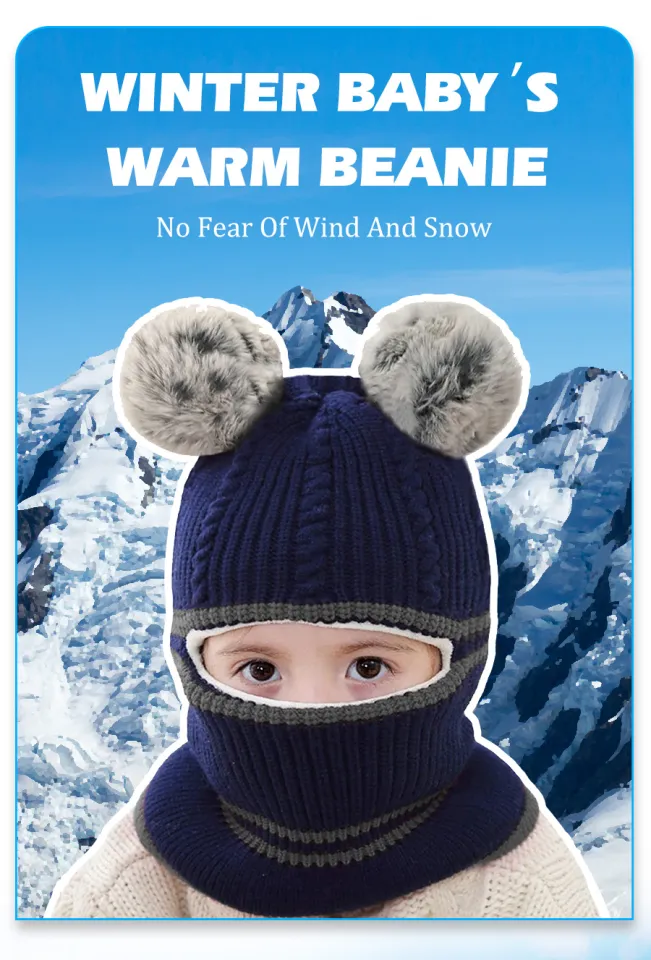 Toddler Earflap Beanie With Pompoms Boys Girls Warm Cap Winter Baby Knitted  Hat Scarf Windproof Hood Headwear Lazada PH