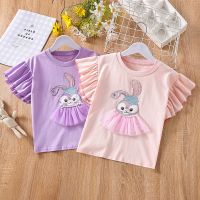 Girls T-shirt Lotus Leaf Sleeves Short Sleeve Round Neck Top Casual Western Style  Bottom Shirt Fashion Versatile Baby Clothes